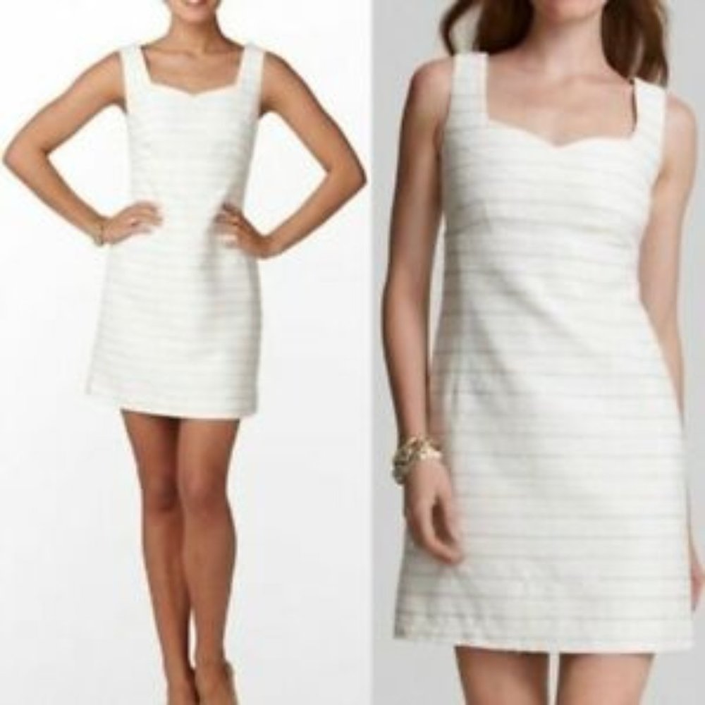 Lilly Pulitzer Adriana Boucle White Gold Metallic Stripe Dress Size 6